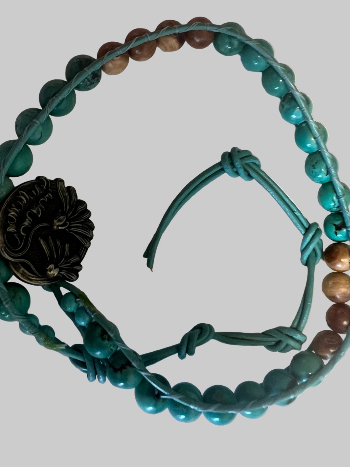 Turquoise Double Wrap with Flower Button