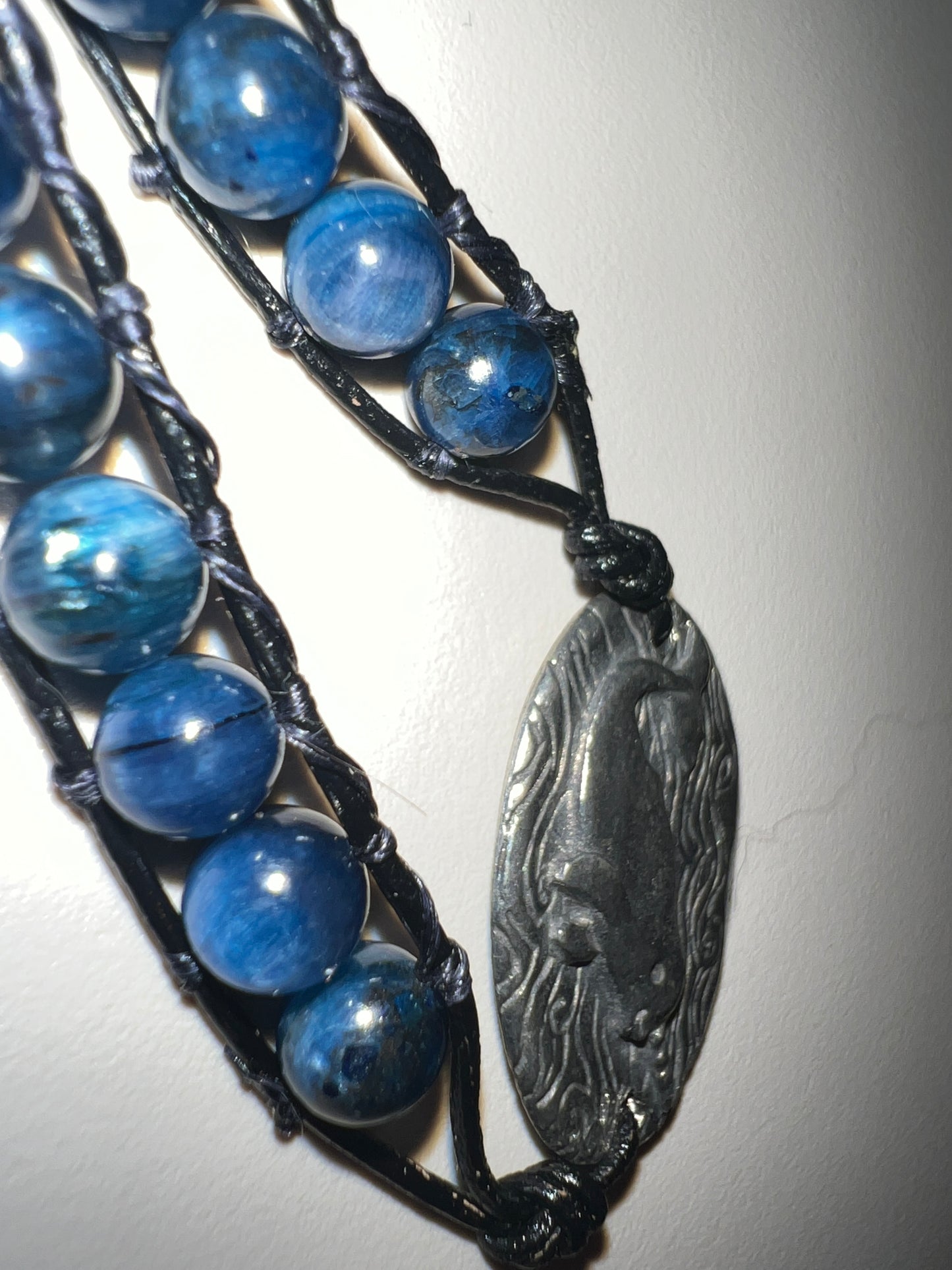 Kyanite Double Wrap Bracelet with Narwhal & Shell (Clearing blockages, get out of a rut, enhances communication) *Throat Chakra