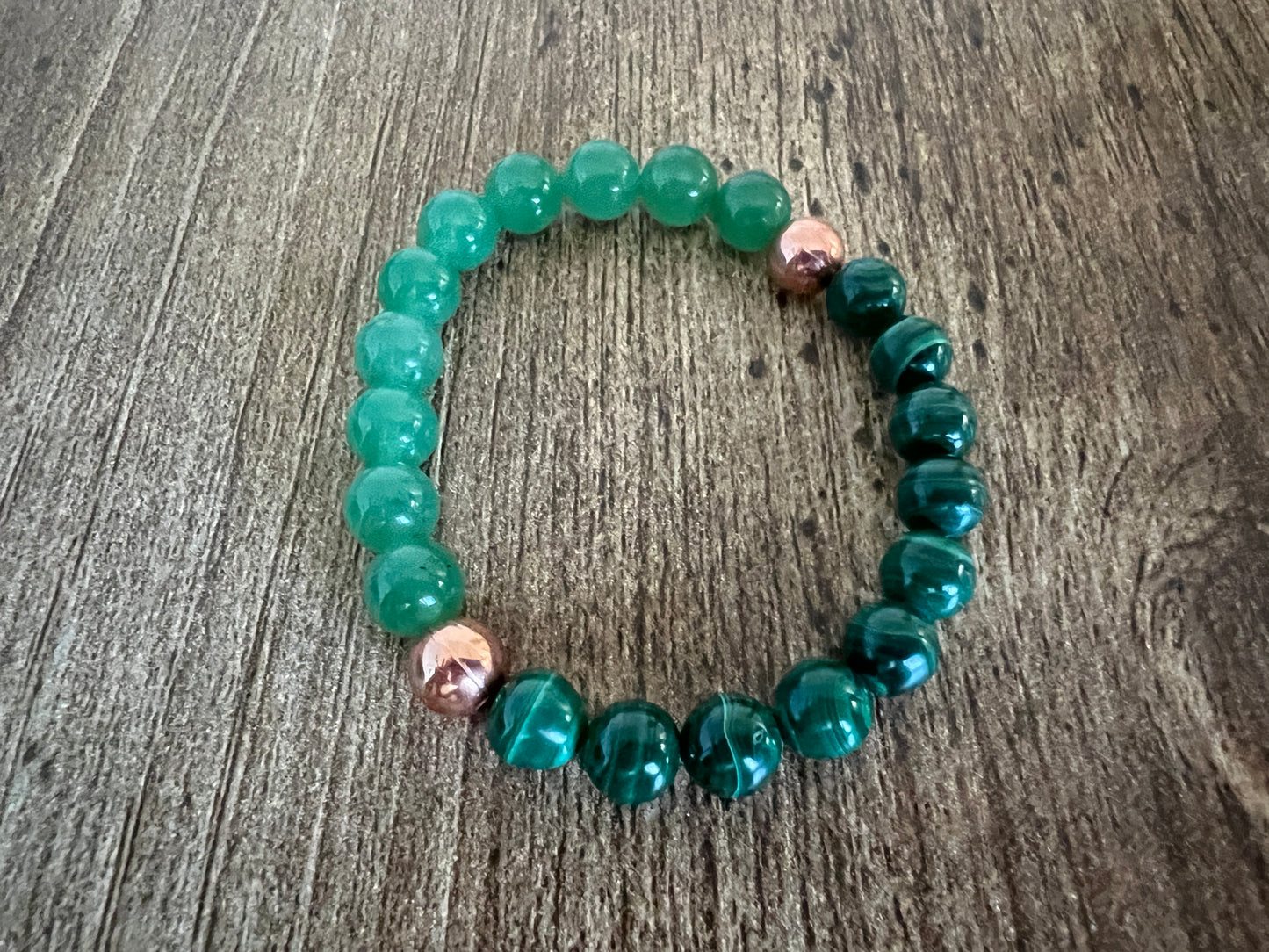 Green Aventurine & Malachite (Protection, combate fear, safe travel) * Heart Chakra