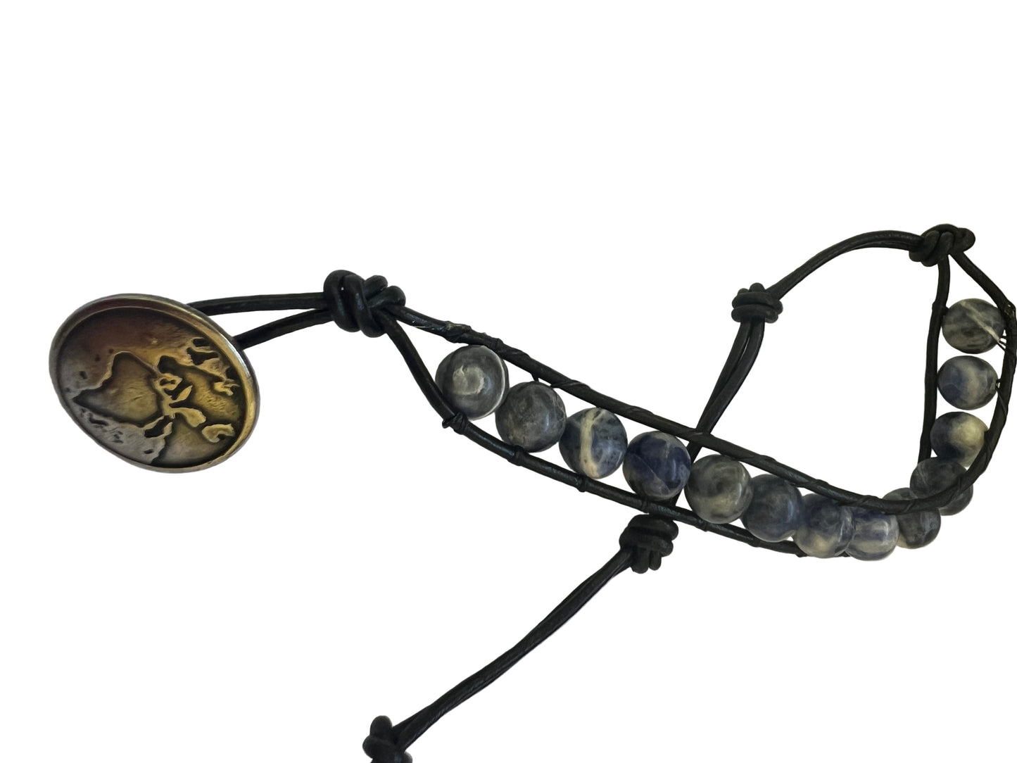 Sodalite Single Wrap Bracelet with World Button (Throat Chakra)