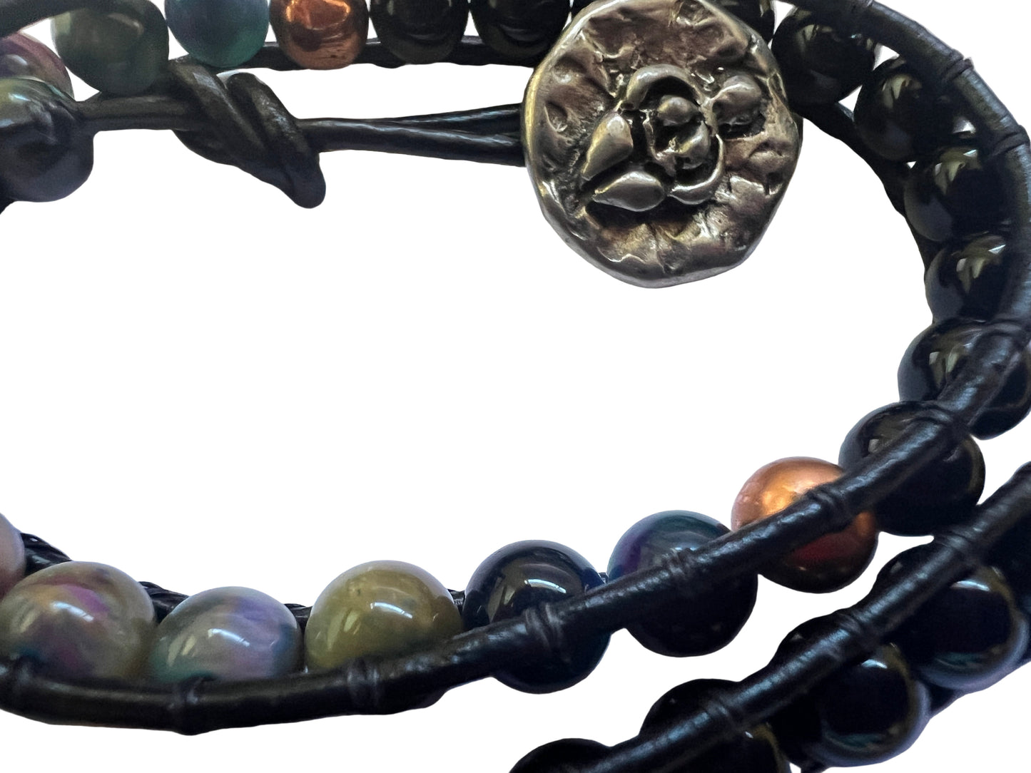 Onyx and Aurora Cats Eye Double Wrap with Goddess Button