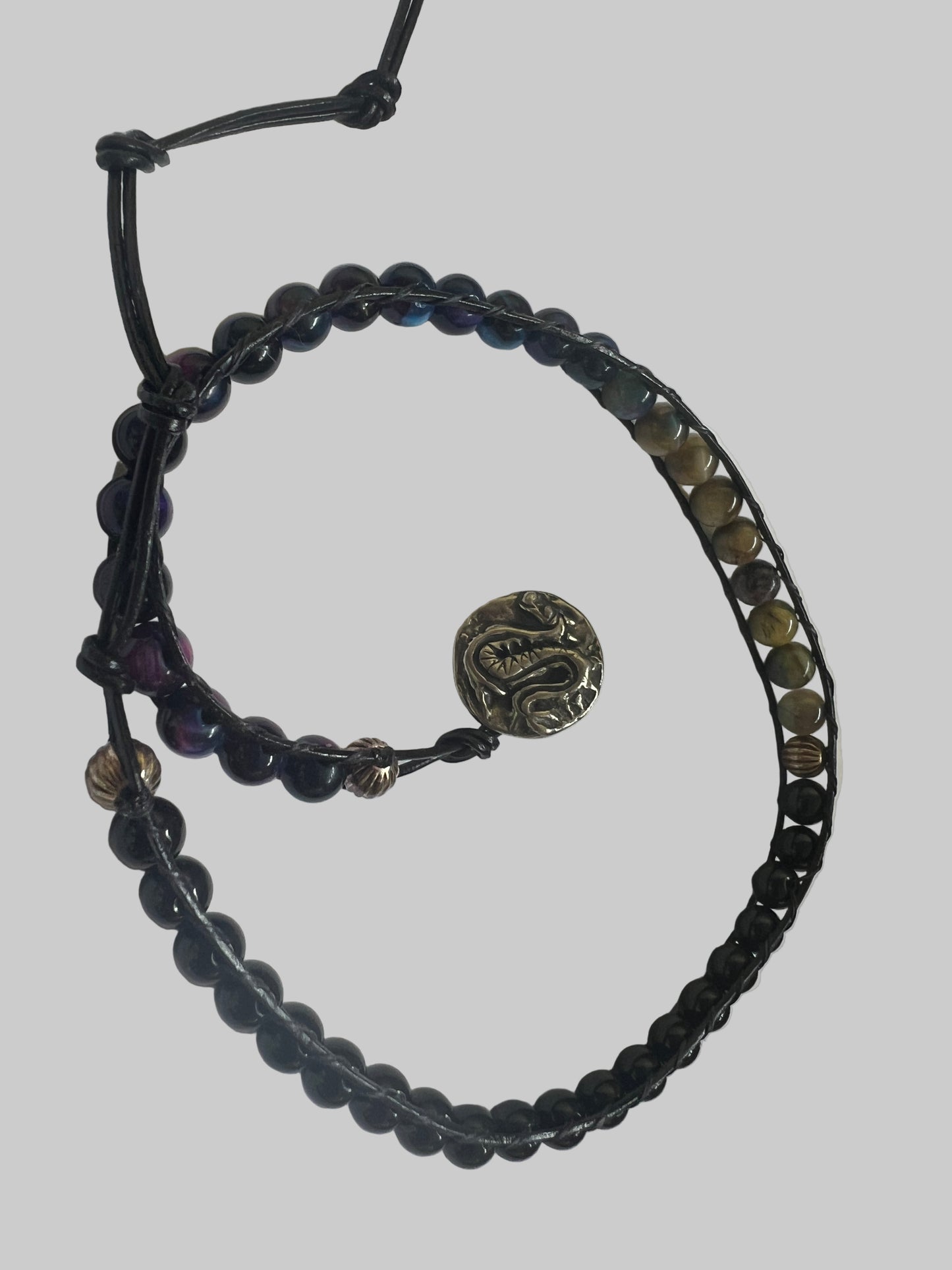 Onyx and Aurora Double Wrap Bracelet with Snake Button