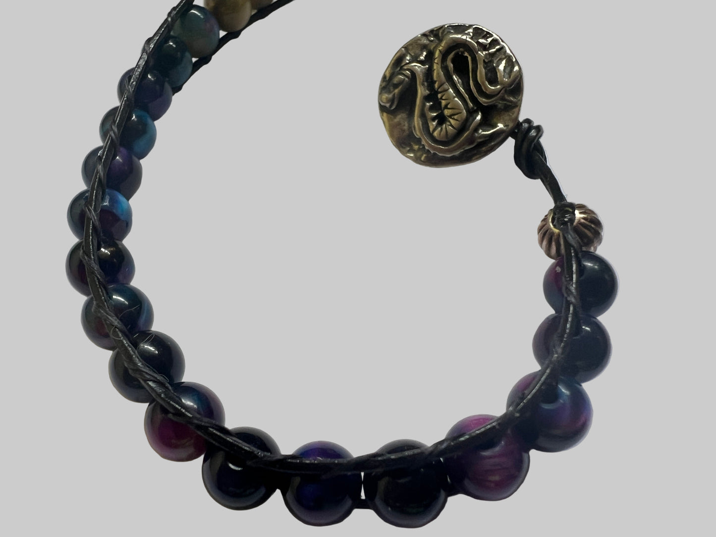 Onyx and Aurora Double Wrap Bracelet with Snake Button