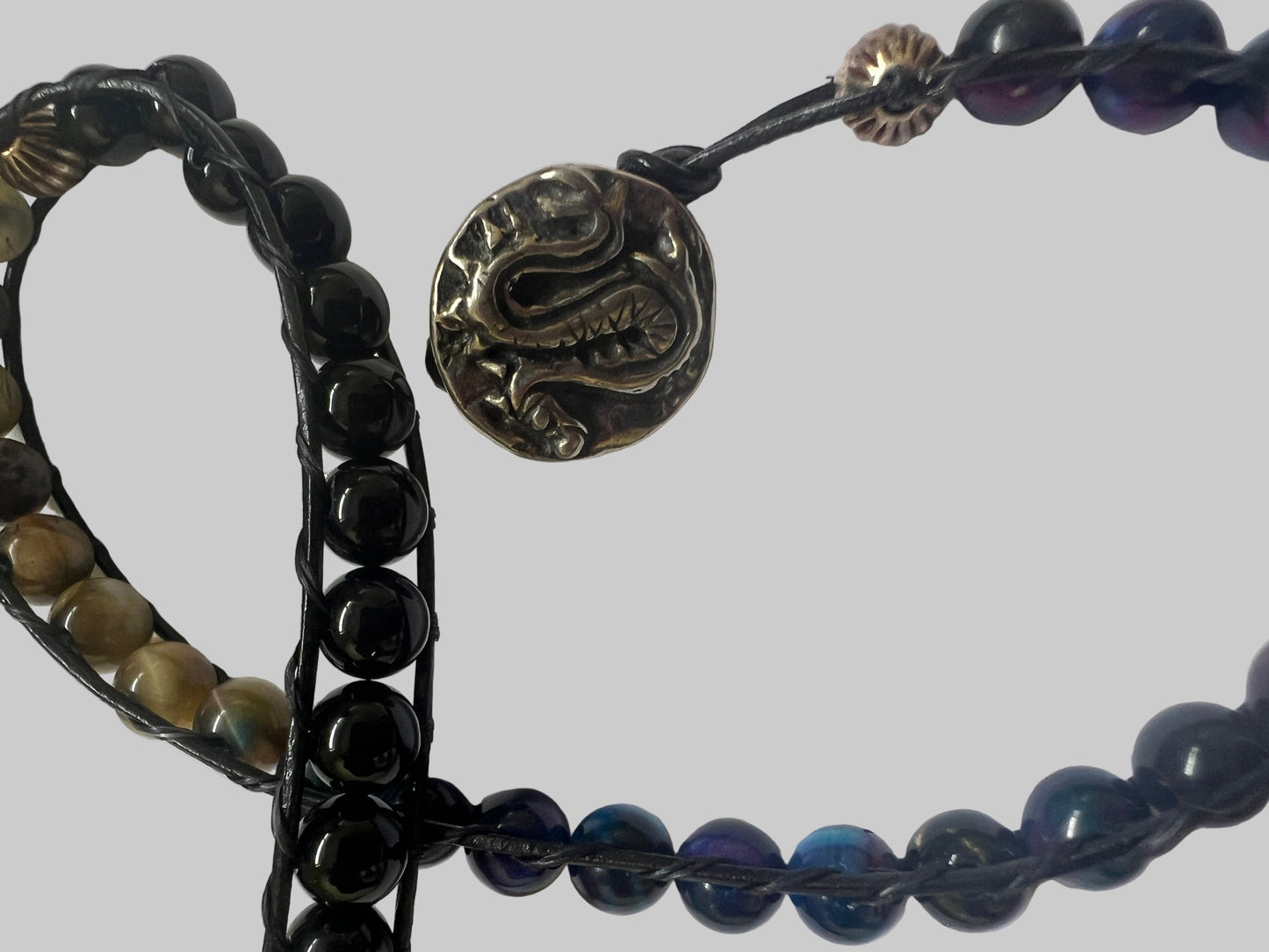 Onyx and Aurora Double Wrap Bracelet with Snake Button