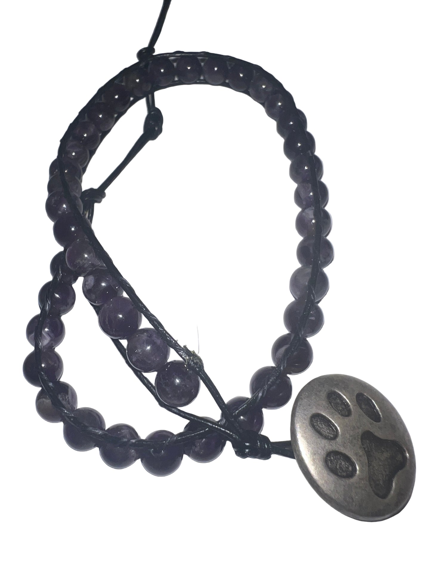 Amethyst Double Wrap Bracelet with Paw Button