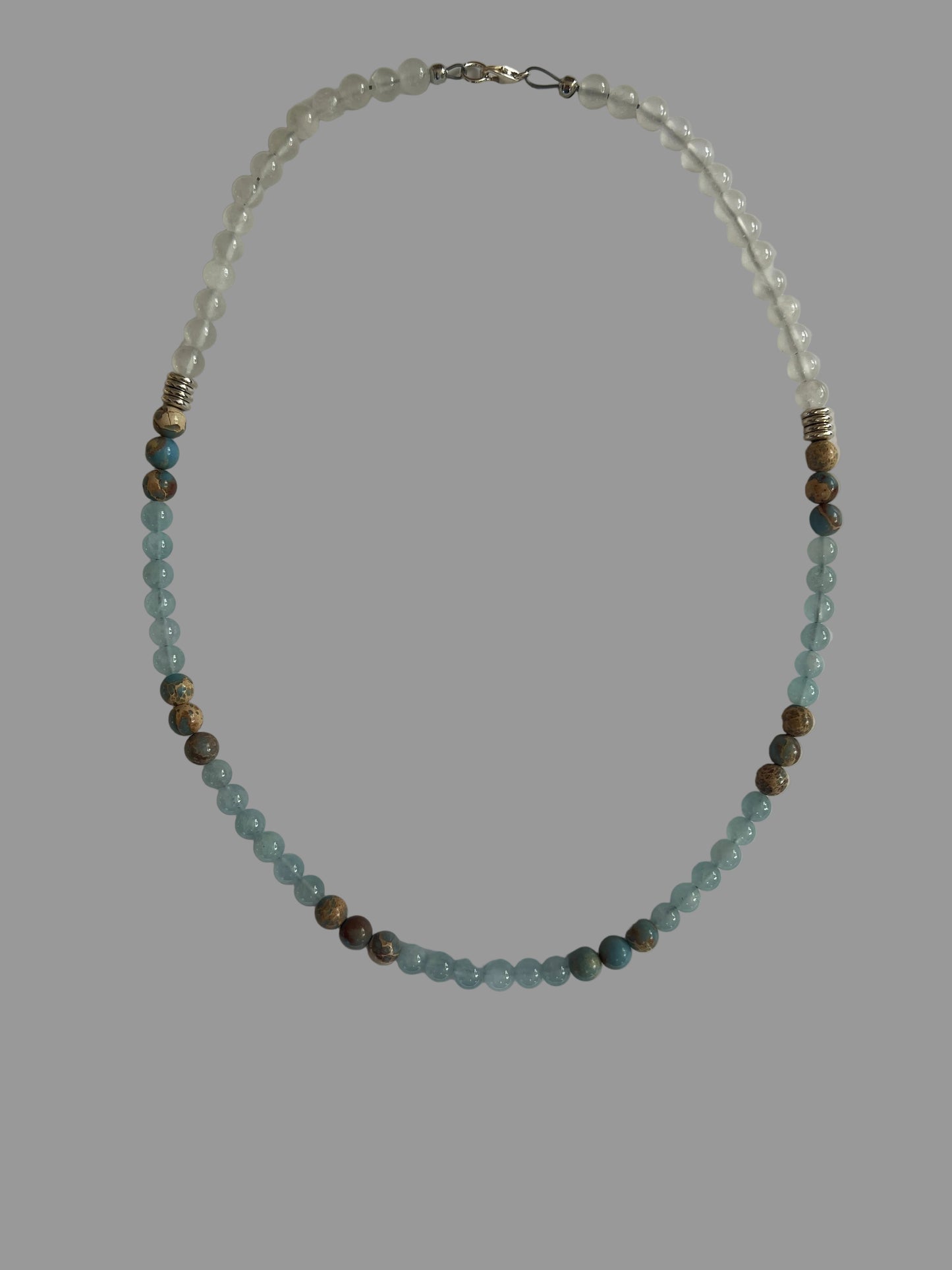 19 inch Aquamarine, Ocean Jasper, Selenite Necklace