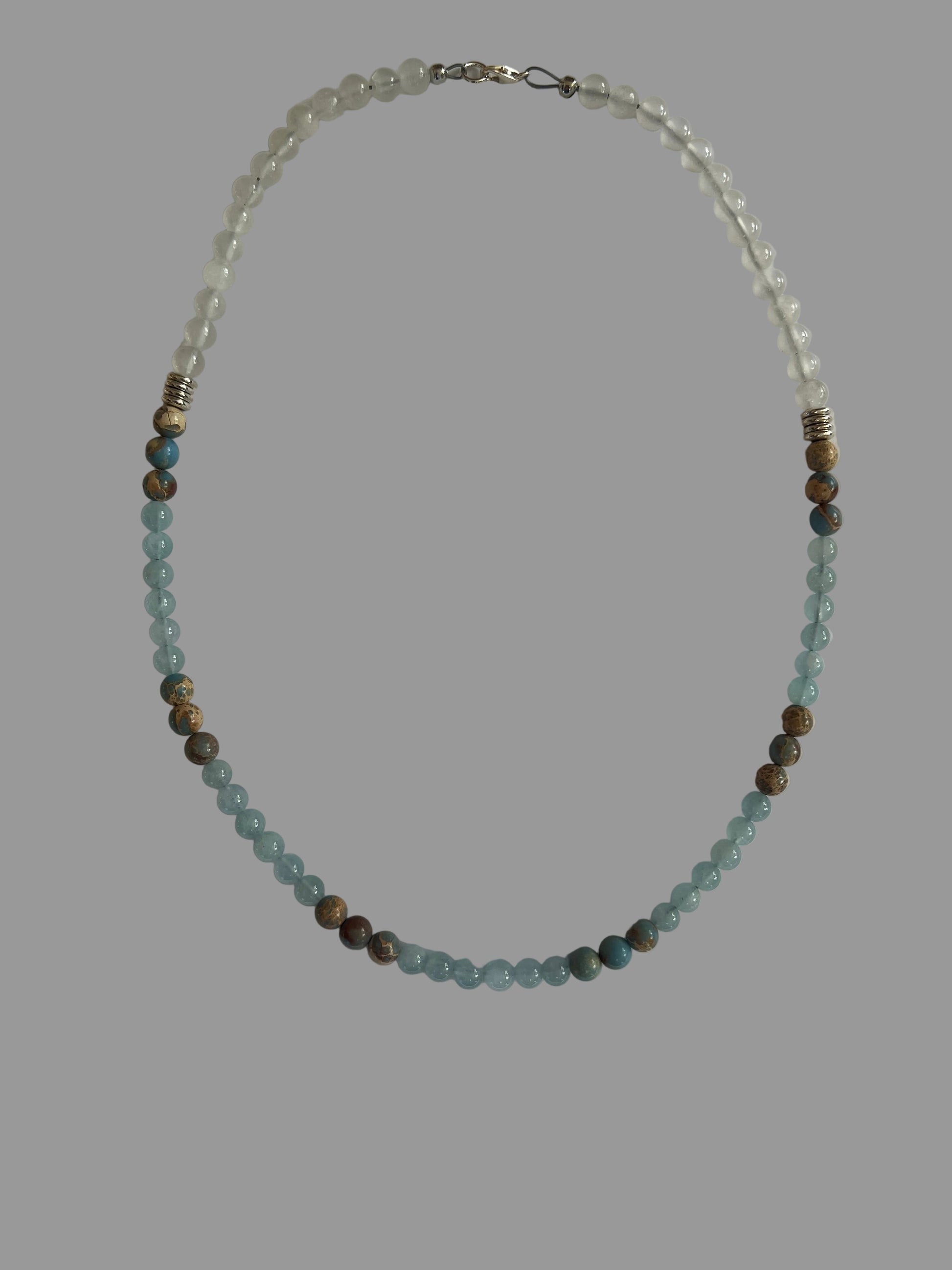 19 inch Aquamarine, Ocean Jasper, Selenite Necklace