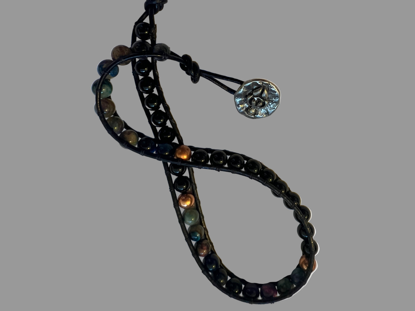 Onyx and Aurora Cats Eye Double Wrap with Goddess Button