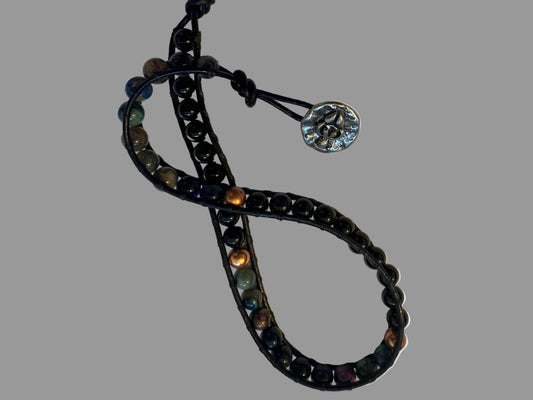 Onyx and Aurora Cats Eye Double Wrap with Goddess Button